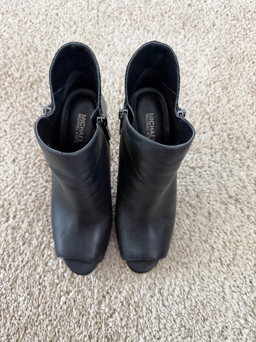 MICHAEL Michael Kors Black Leather Peep-Toe Mules